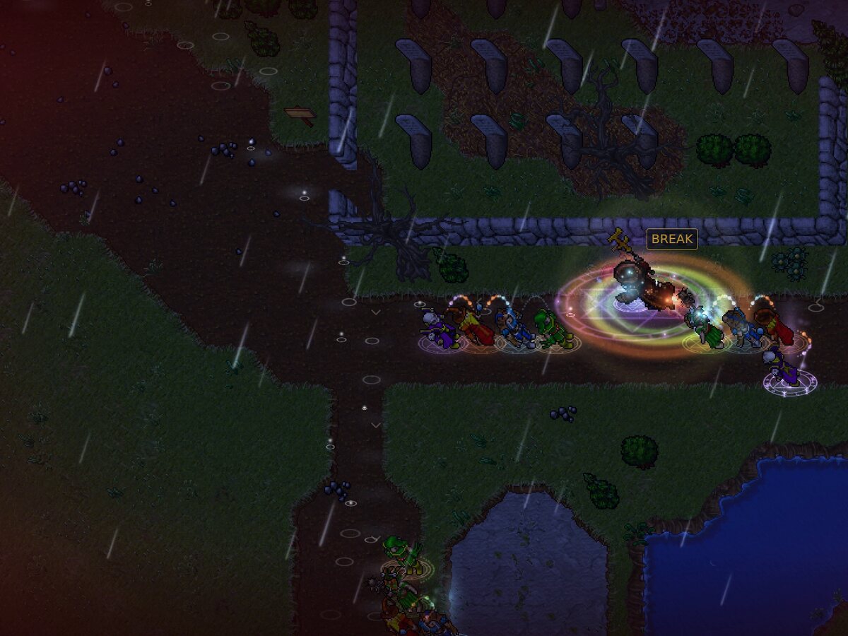 Ferumbras at night with the graveyard open and skeletons rising.